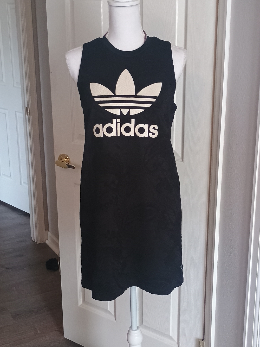 adidas Black Sleeveless Logo Dress with White Trefoil